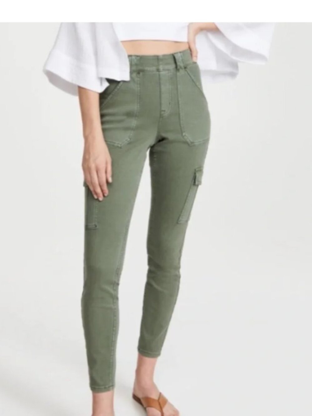 Spanx Stretch Twill Soft Sage Ankle Cargo Pants